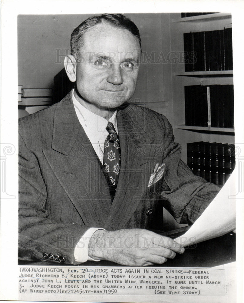 1950 Press Photo Judge Richmond Keech no-strike order - Historic Images