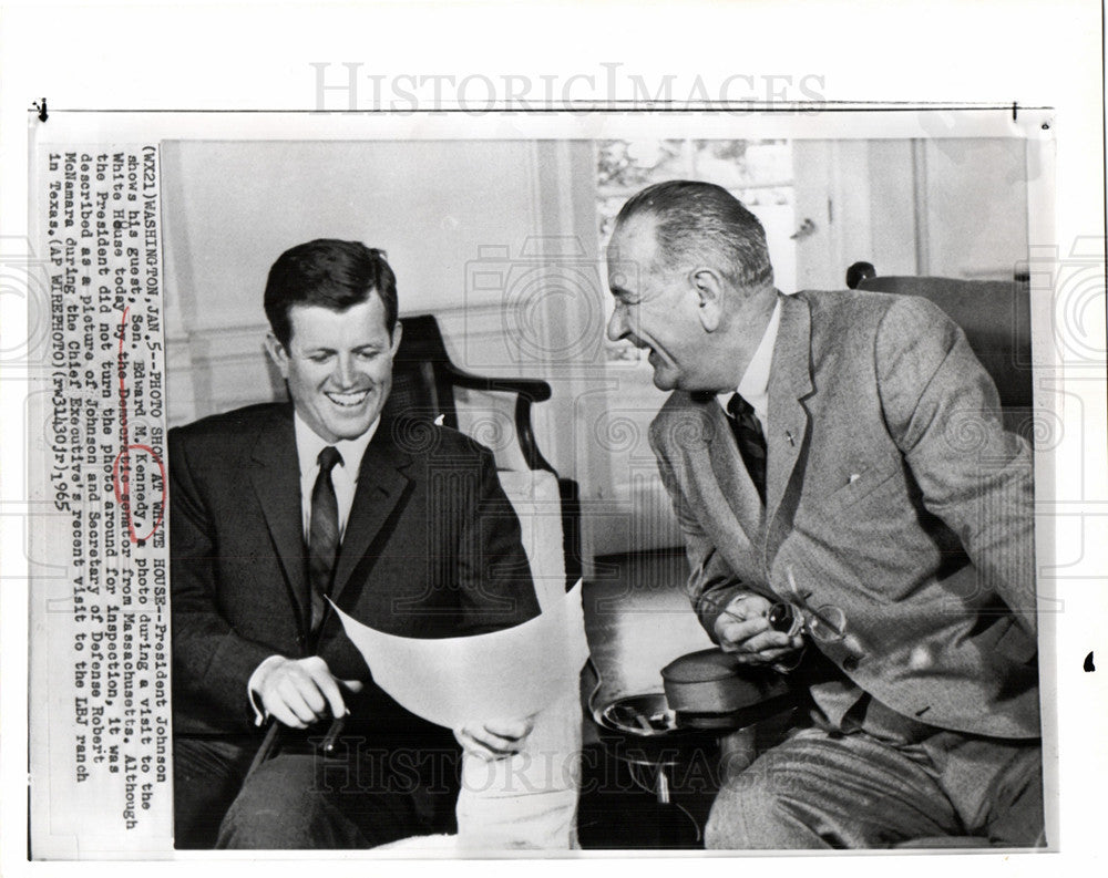 1965 Press Photo President Johnson Senator Kennedy DC - Historic Images