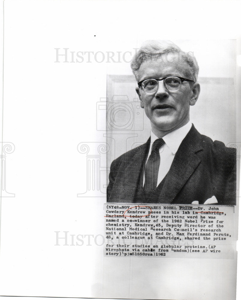 1962 Press Photo Kendrew Nobel Prize Chemistry Perutz - Historic Images