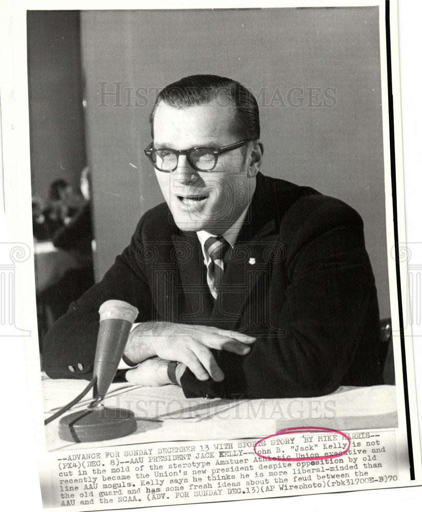 1970 Press Photo John B. &quot;Jack&quot; Kelly President AAU - Historic Images