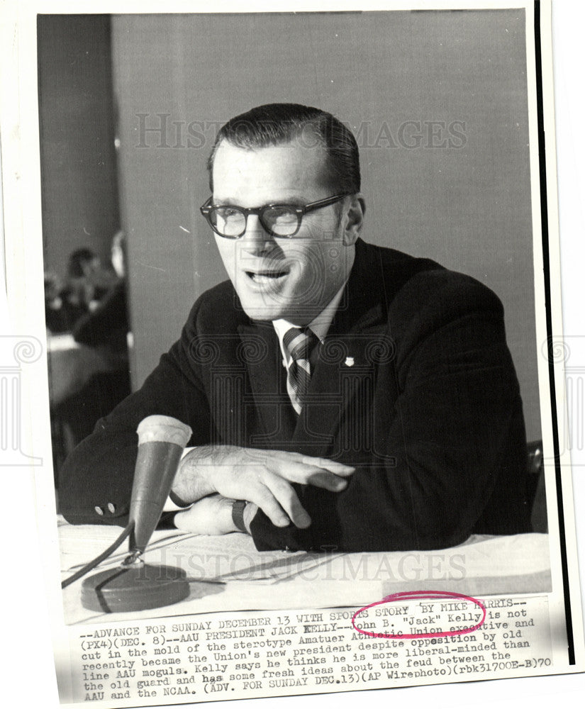 1970 Press Photo John B. "Jack" Kelly President AAU - Historic Images