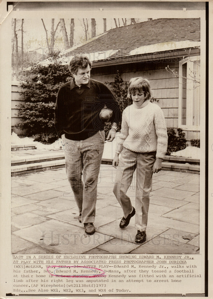 1973 Press Photo Edward Kennedy Junior Father Son - Historic Images