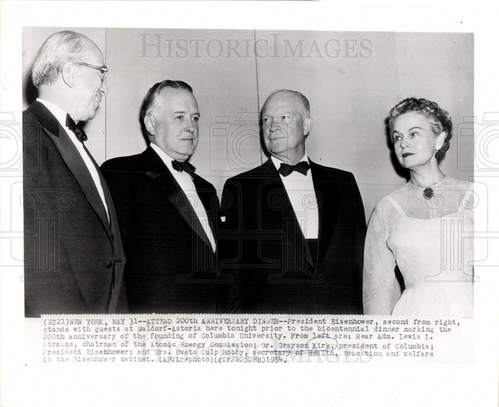 1954 Press Photo President Eisenhower Columbia Dinner - Historic Images