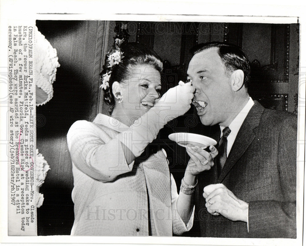 1967 Press Photo Claude Kirk Erika Mattfeld wedding - Historic Images