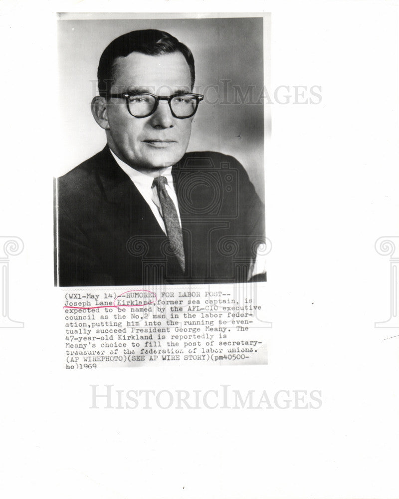 1969 Press Photo Joseph Lane Kirkland captain AFL-CIO - Historic Images