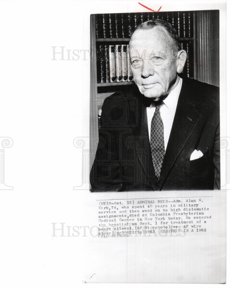 1963 Press Photo ADM. ALAN KIRK ADMIRAL DIES NEW YORK - Historic Images