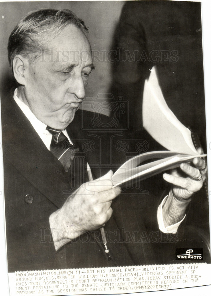 1937 Press Photo Senator William King FDR Court Packing - Historic Images