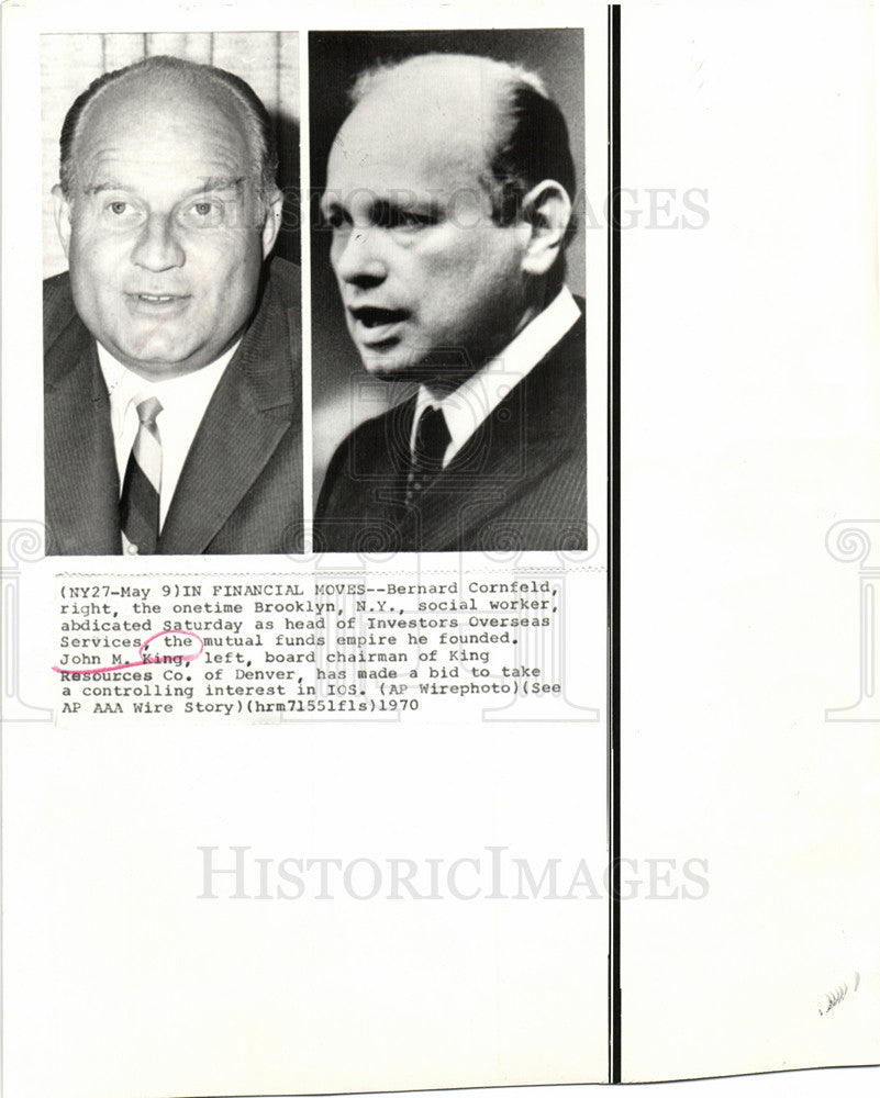 1970 Press Photo John M. King Bernard Cornfeld Brooklyn - Historic Images