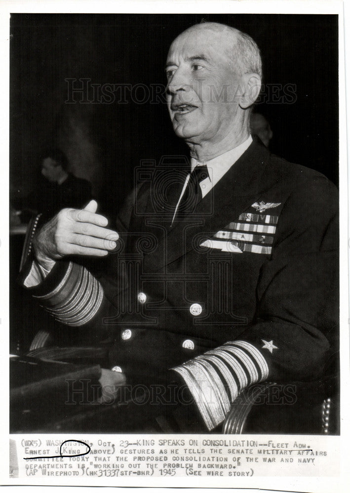 1945 Press Photo Ernest J. King Fleet Admiral - Historic Images