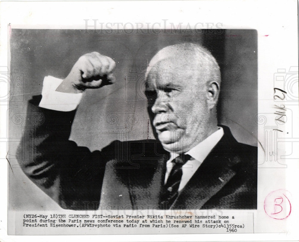 1960 Press Photo Nikita Khrushchev Soviet Union Paris - Historic Images