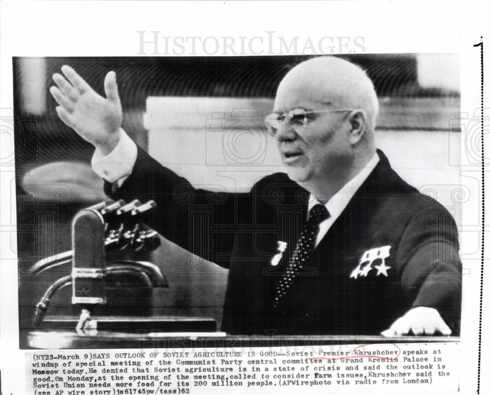 1962 Press Photo Soviet Union Premier Khruschev Moscow - Historic Images