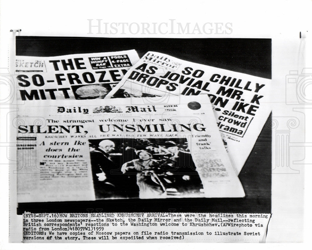 1959 Press Photo Khrushchev visits Washington headlines - Historic Images