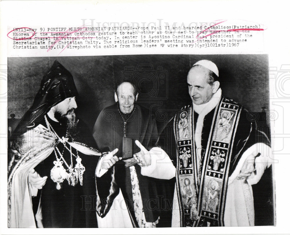 1967 Press Photo Pope Paul VI Catholicos Khoren Chapel - Historic Images