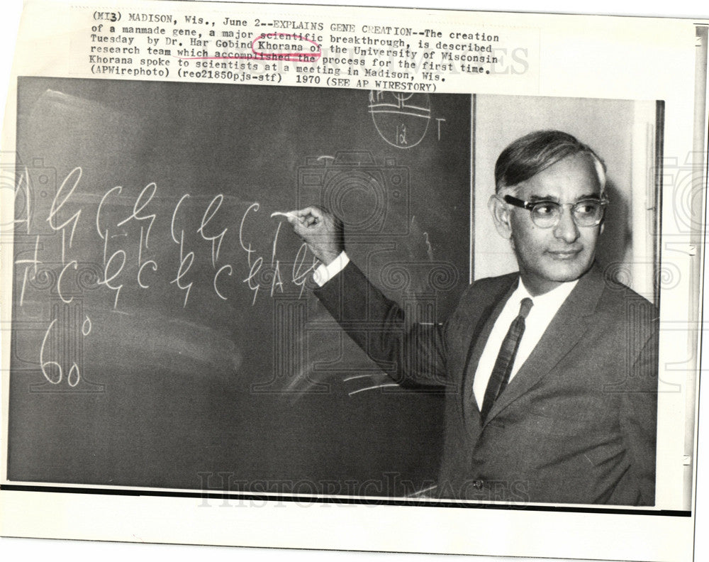 1970 Press Photo Dr.Har Gobind Khorana , manmade gene - Historic Images