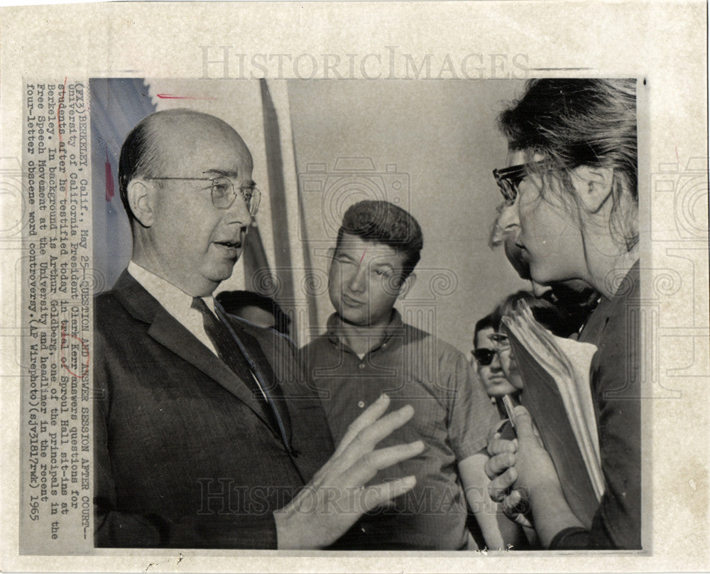 1965 Press Photo Clark Kerr president Berkeley Goldberg - Historic Images
