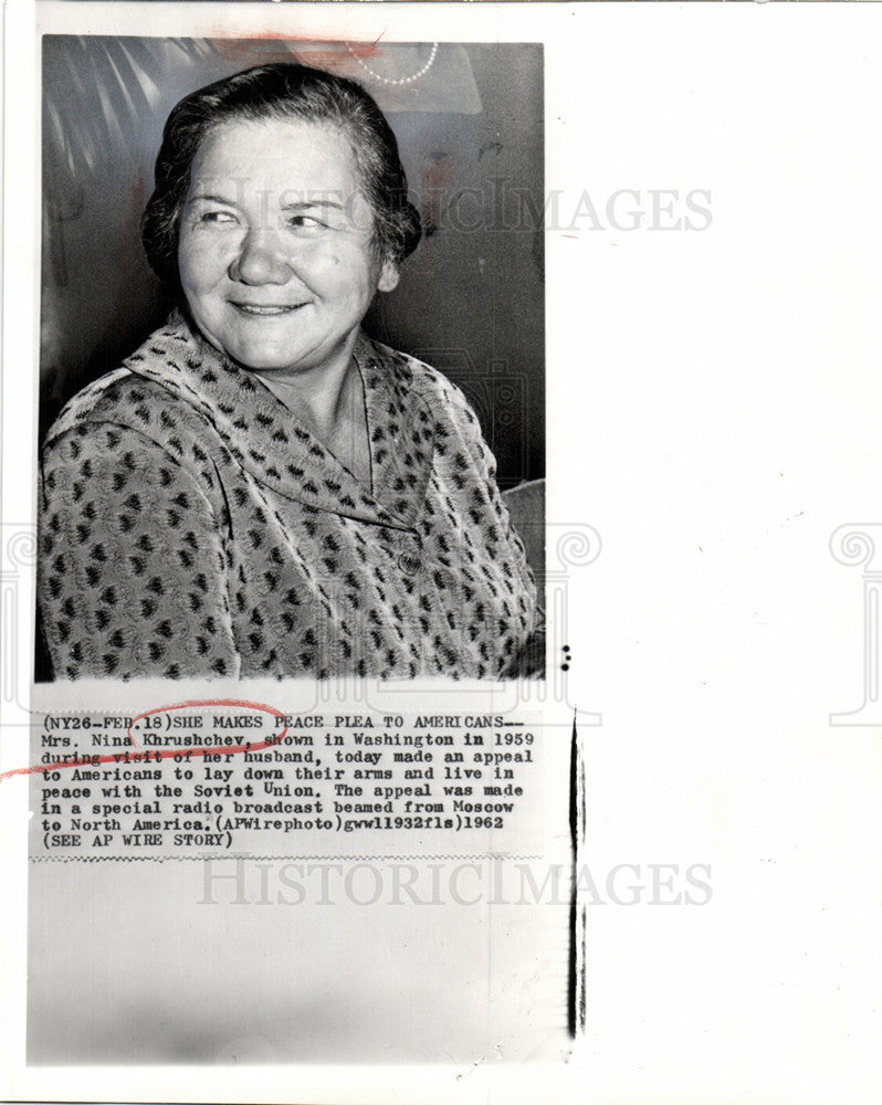 1962 Press Photo Nina Khrushchev Washington - Historic Images