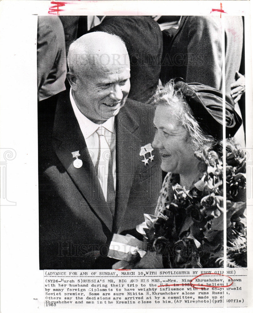 1963 Press Photo Mrs Nina Khrushcheva wife Nikita - Historic Images