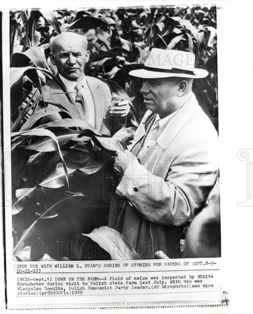 1959 Press Photo Nikita Khruschev Communist Polish farm - Historic Images