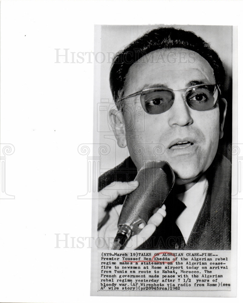 1962 Press Photo Youssef Ben Khedda Algerian - Historic Images