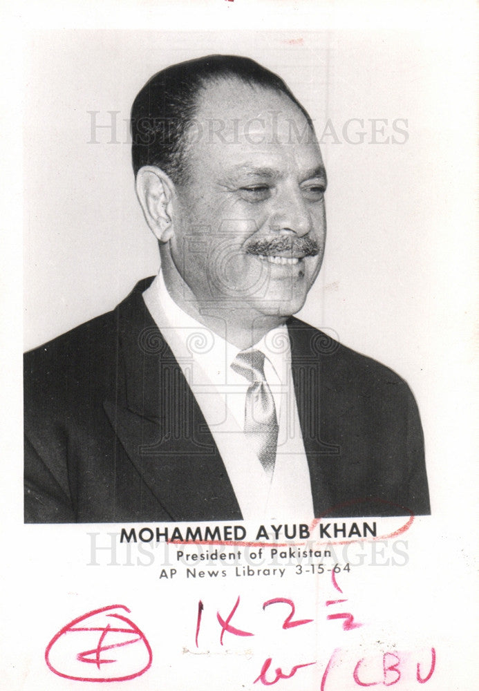 1964 Press Photo Mohammed Ayub Khan Pakistan President - Historic Images