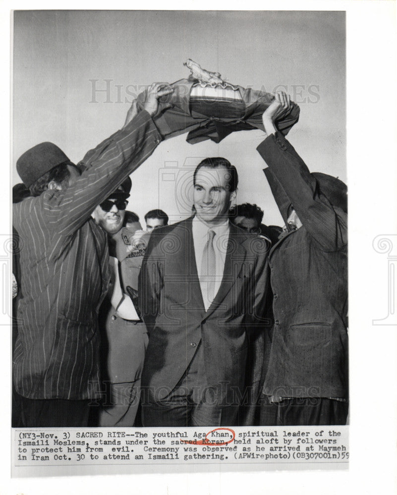 1959 Press Photo Aga Khan Moslem Spiritual Leader Iran - Historic Images