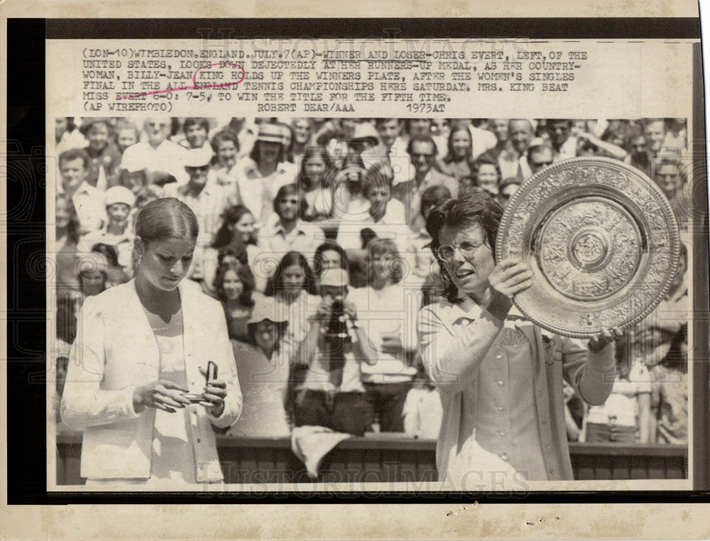 1973 Press Photo Billy-Jean King Winner and Loser - Historic Images