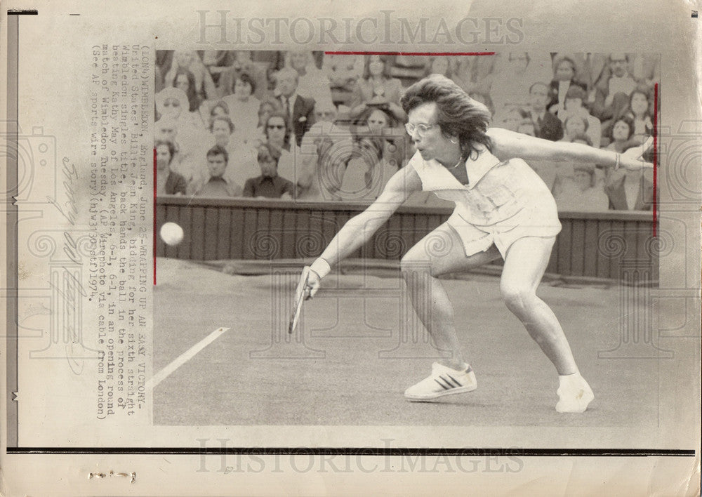 1974 Press Photo Billie Jean King Grand Slam Long beach - Historic Images