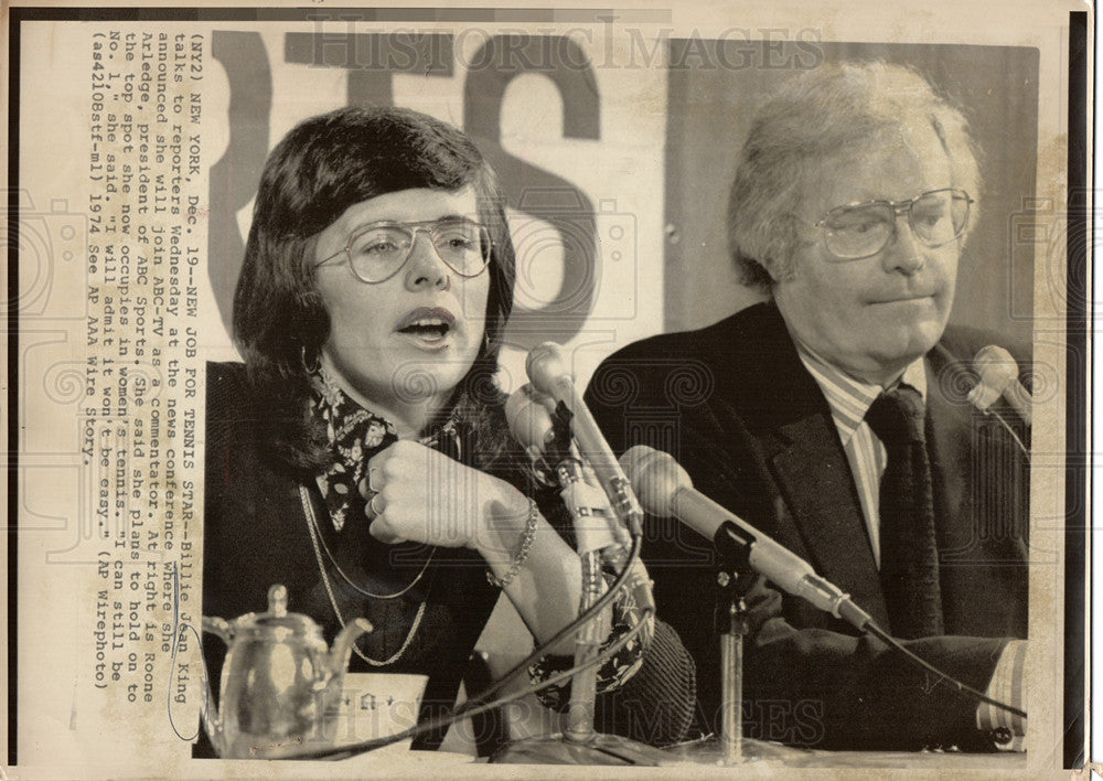 1976 Press Photo tennis, Billie Jean King, ABC-TV sport - Historic Images