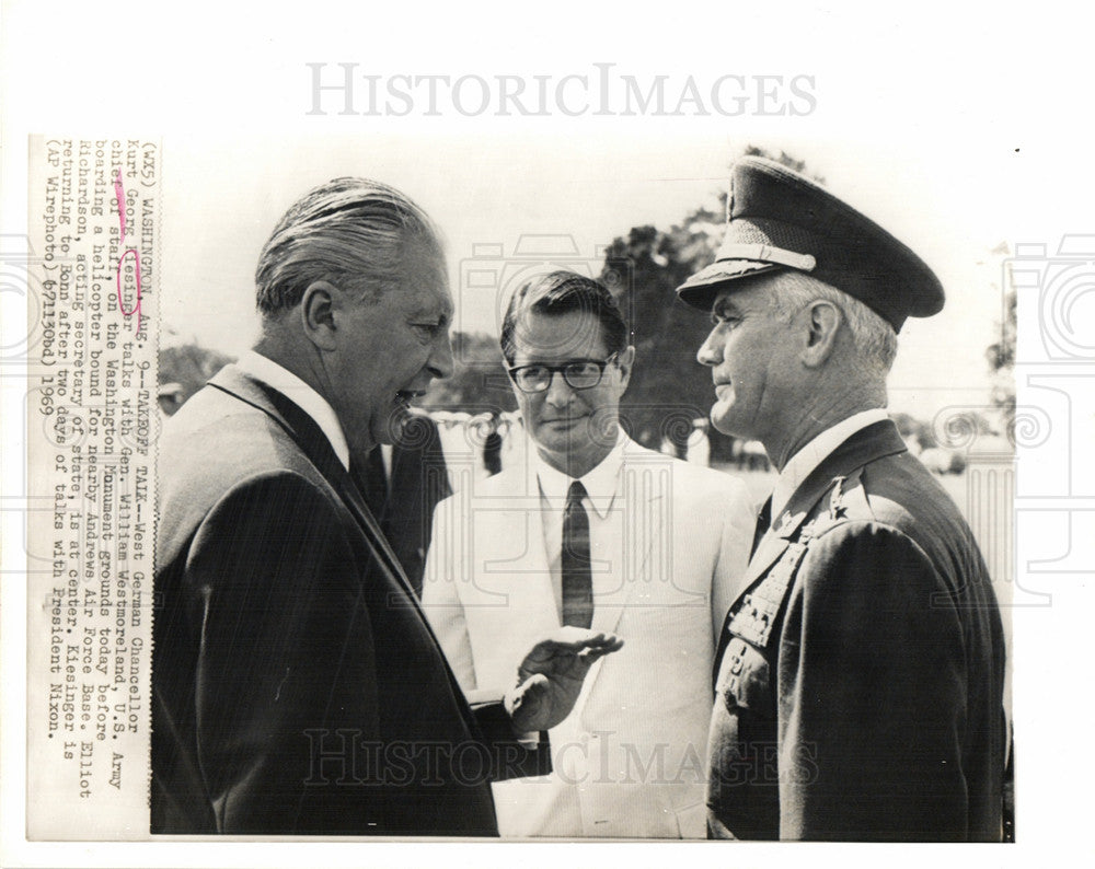 1969 Press Photo Kurt Kiesinger William Westmoreland - Historic Images