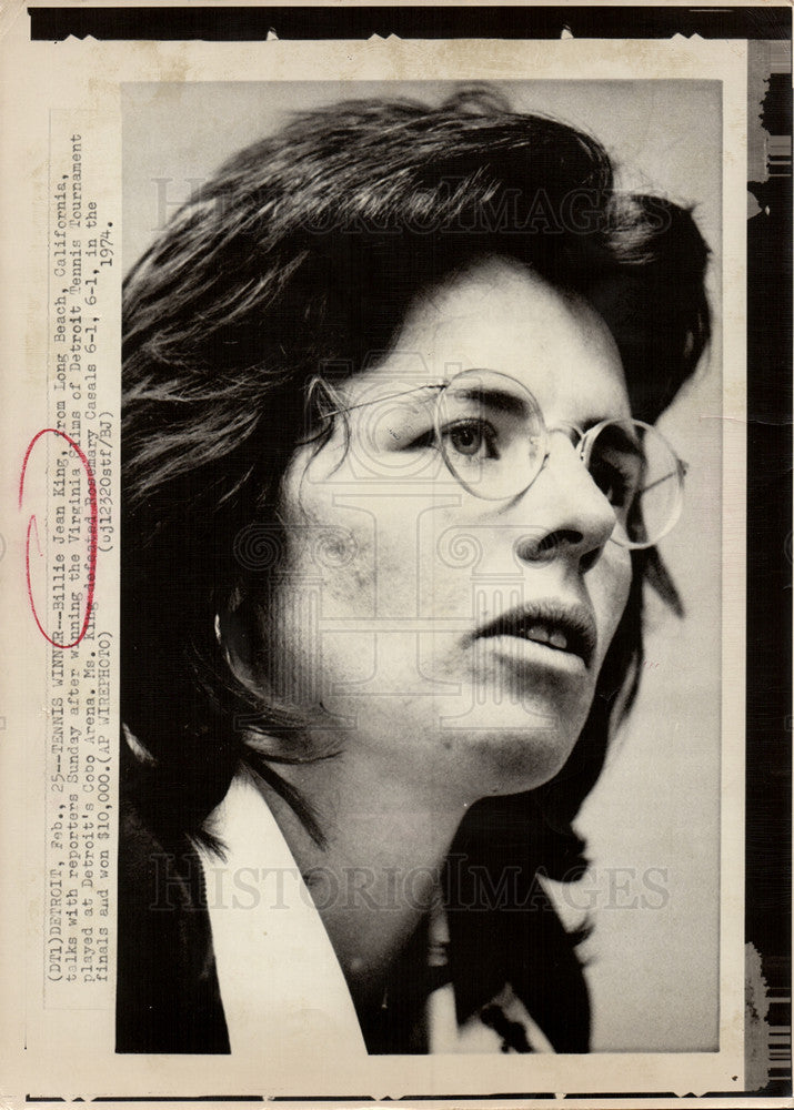 1974 Press Photo Billie Jean King - Historic Images