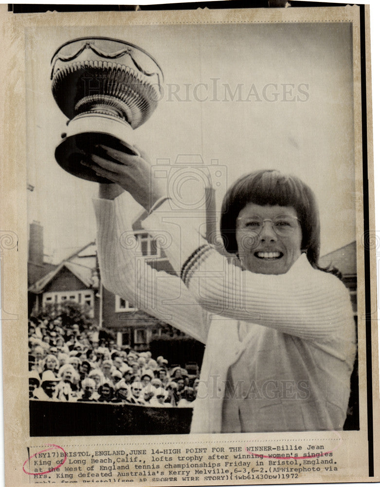 1972 Press Photo Billie Jean King Tennis Player - Historic Images