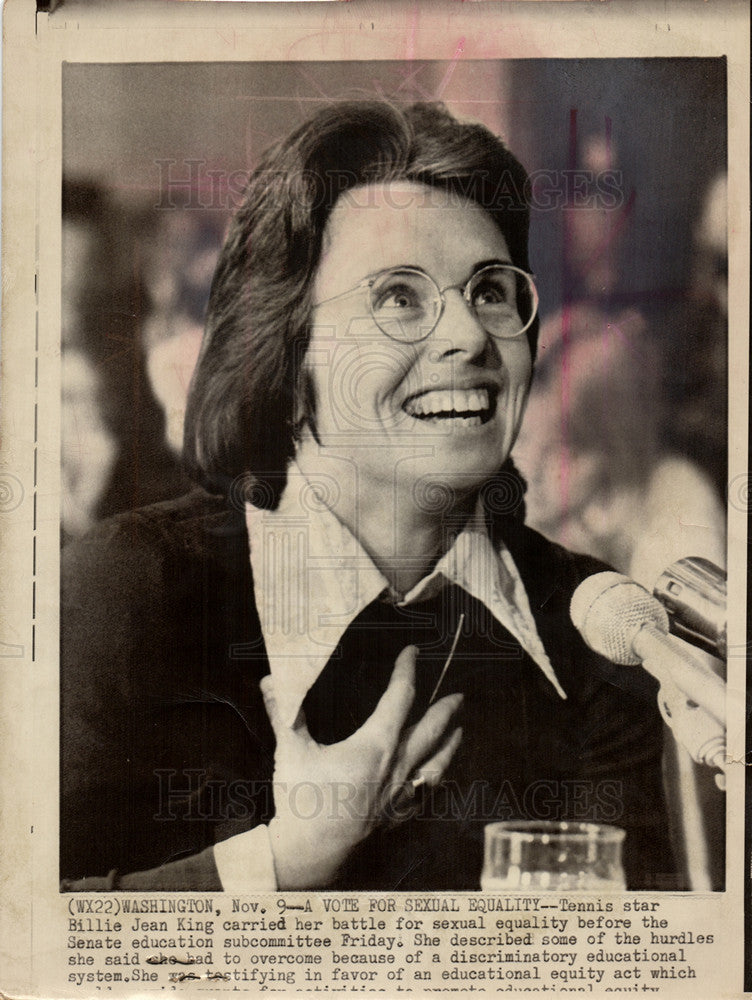 1973 Press Photo Hillie Jean King equality Senate - Historic Images