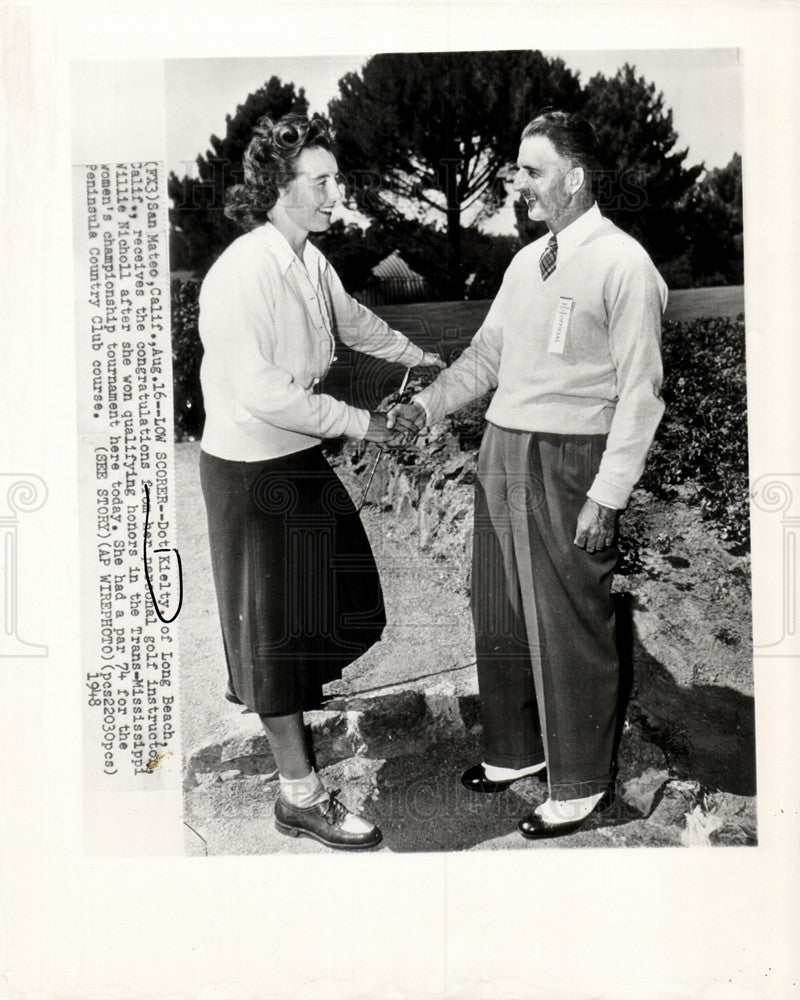 1948 Press Photo Dot Kielty Willie Nicholl golf champ - Historic Images