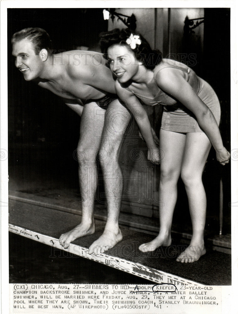 1941 Press Photo Adolph Kiefer Joyce Kainer Swimmers - Historic Images