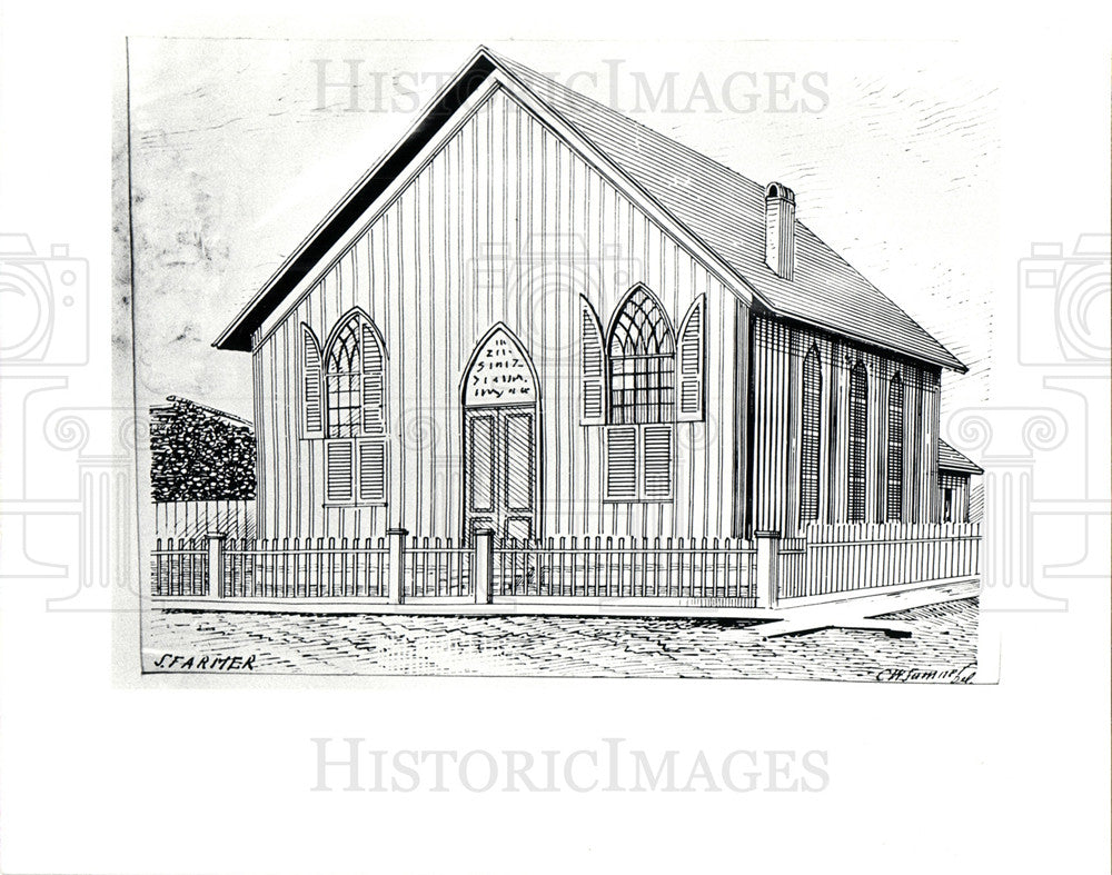 1972 Press Photo Artist Sketch Country Church - Historic Images