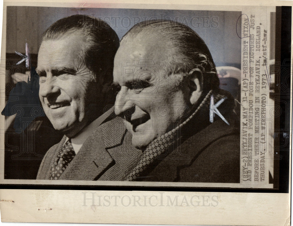 1973 Press Photo Richard Nixon George Pompidou Iceland - Historic Images