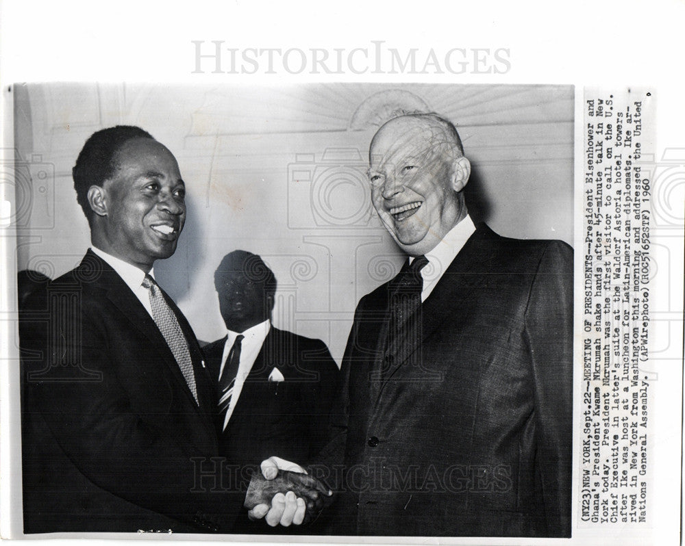 1960 Press Photo Eisenhower Nkrumah Presidents New York - Historic Images