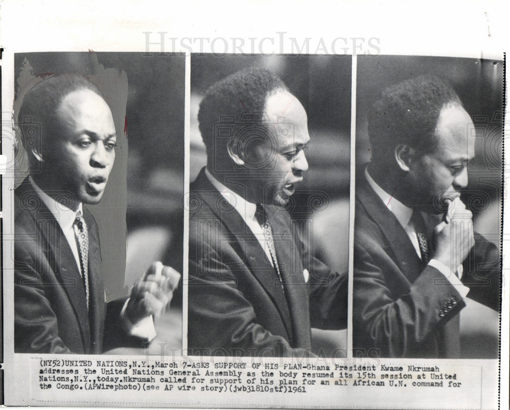 1961 Press Photo Kwame Nkrumah Ghana United Nations - Historic Images