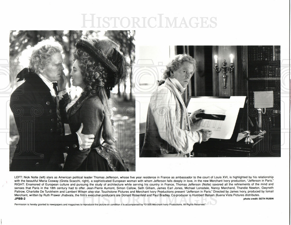 1995 Press Photo Nick Nolte Jefferson in Paris Merchant - Historic Images