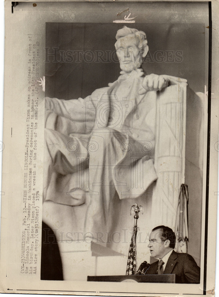 1974 Press Photo Lincoln 165th birthday Nixon speech - Historic Images