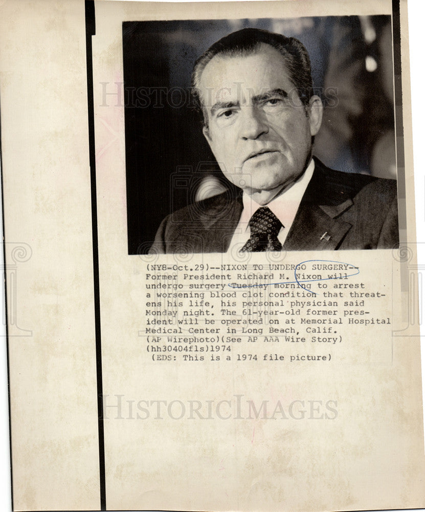 1974 Press Photo Richard M. Nixon blood clot calif - Historic Images