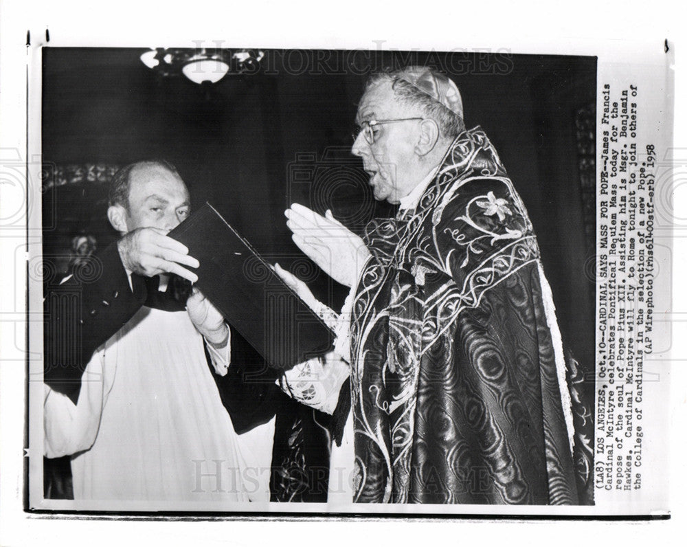 1958 Press Photo Cardinal McIntyre Pope Pius XII - Historic Images