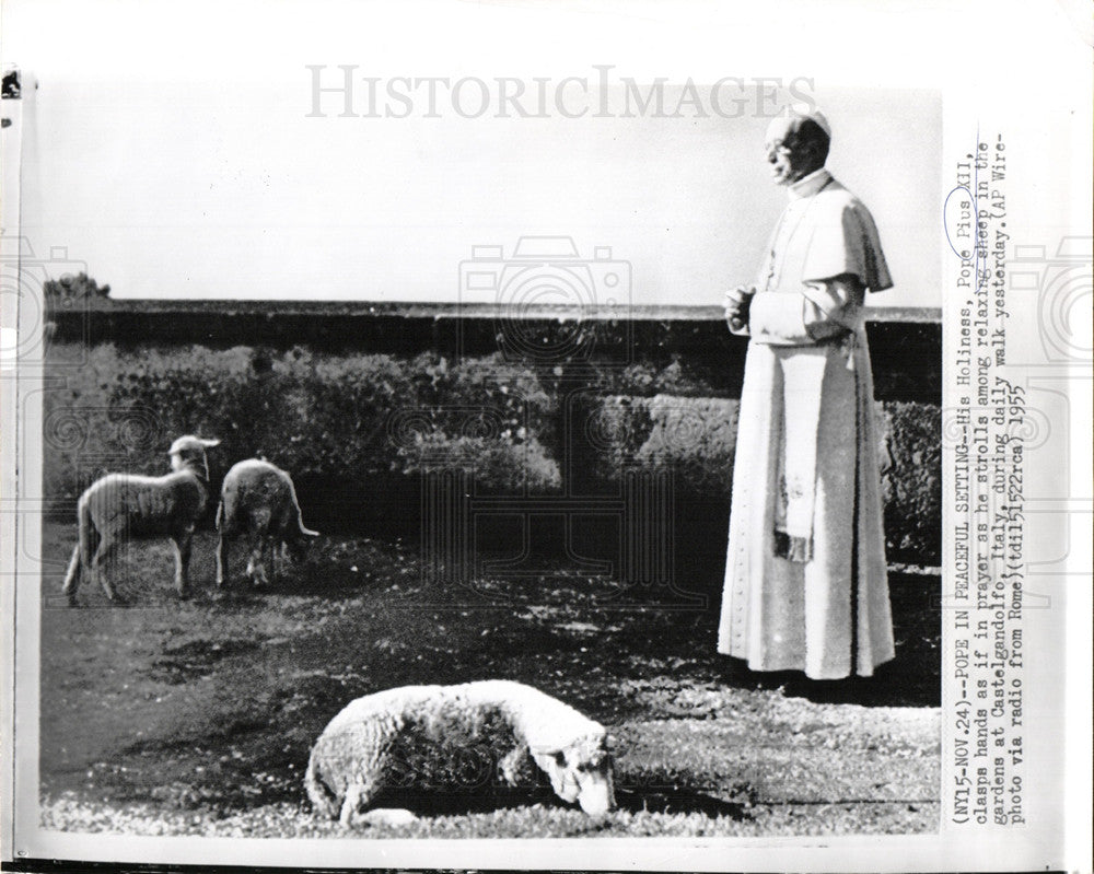 1955 Press Photo Pope Rius XII Castelgandolfo Italy - Historic Images