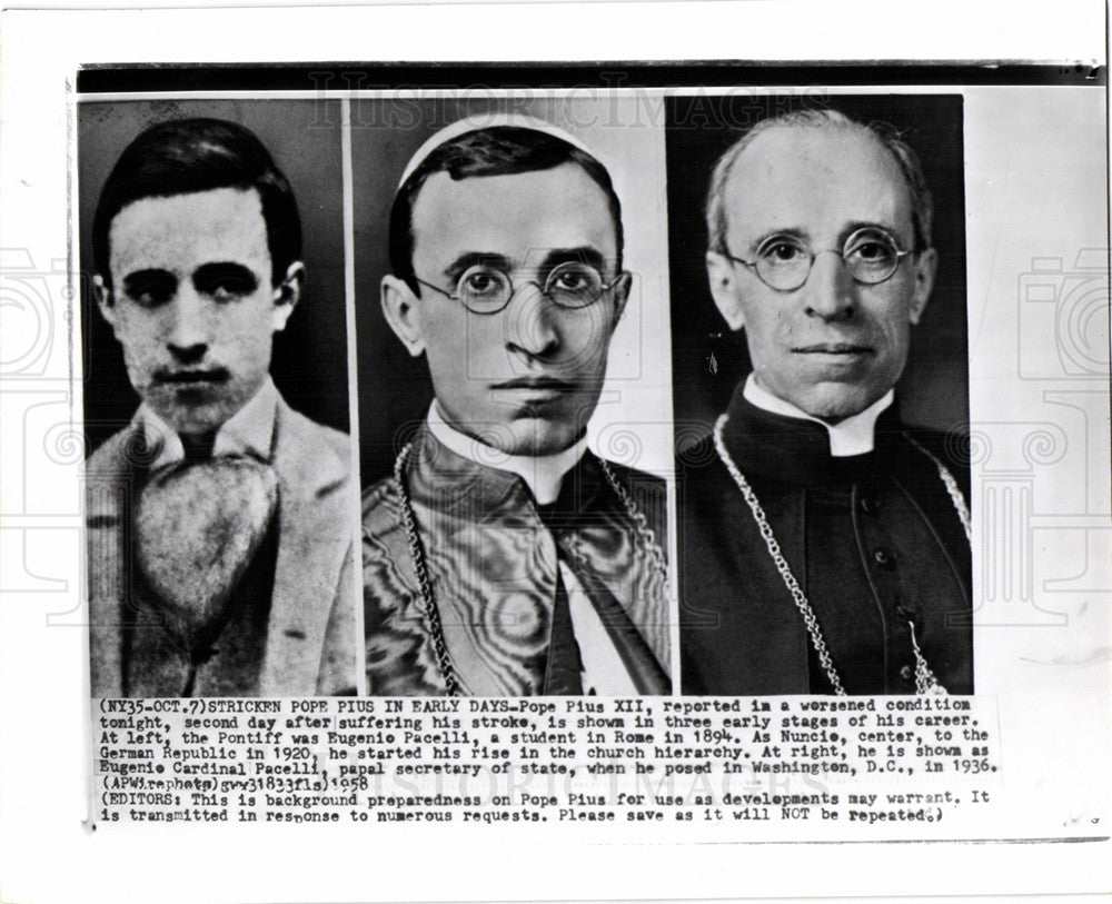 1958 Press Photo Pope Pius XII stroke - Historic Images