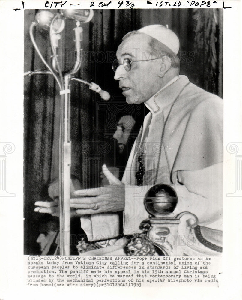 1953 Press Photo Pope Pius XII Catholic Church Vatican - Historic Images
