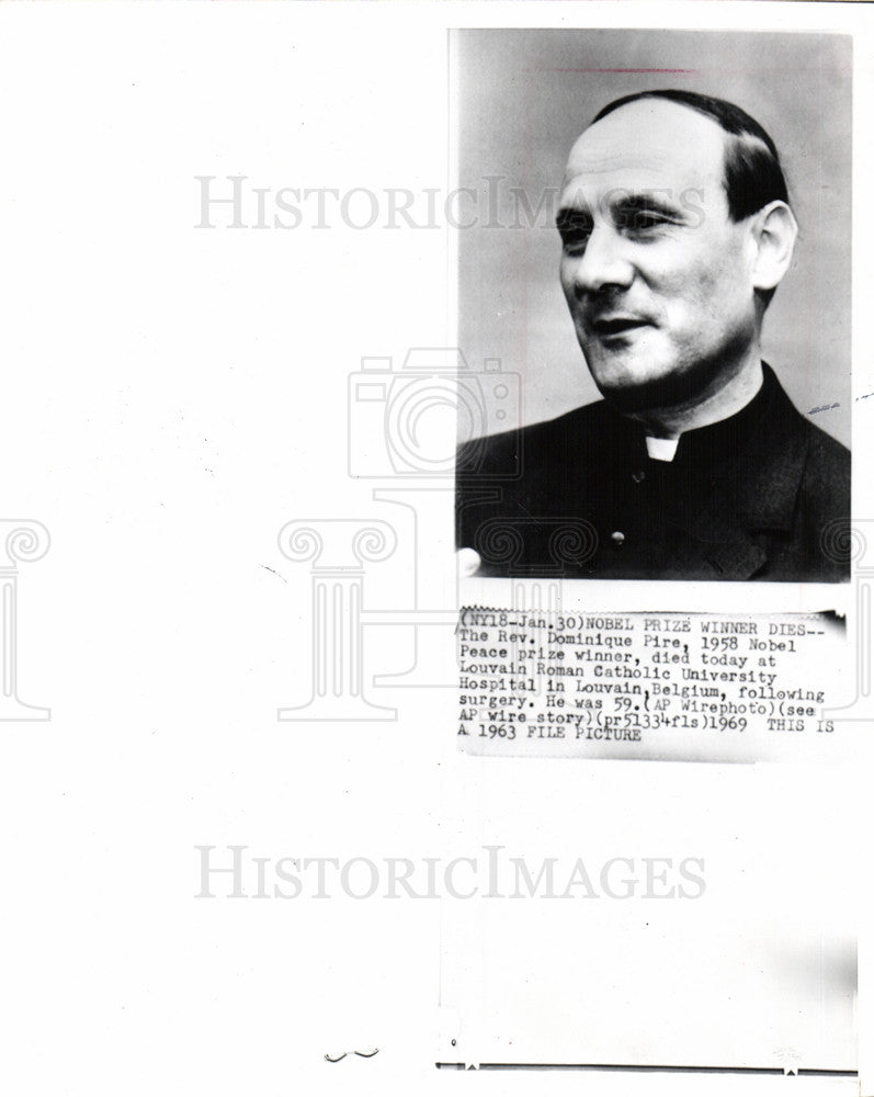 1969 Press Photo Rev. Dominique Pire Nobel Peace Prize - Historic Images