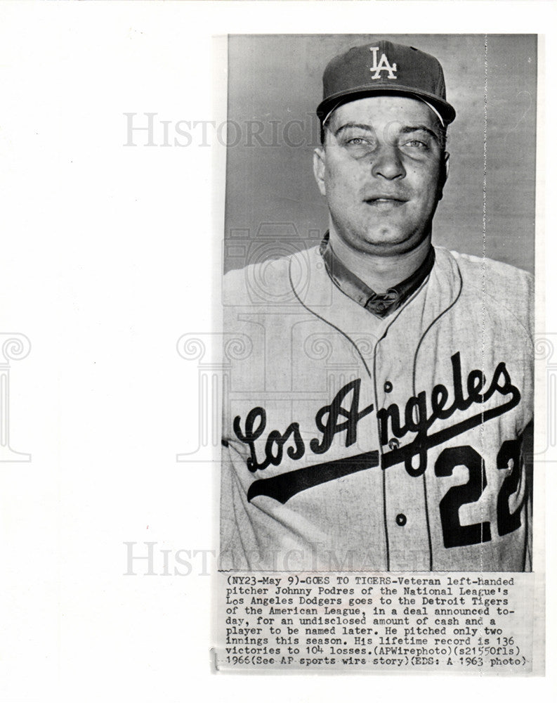1969 Press Photo Johnny Podres Dodgers Detroit Tigers - Historic Images