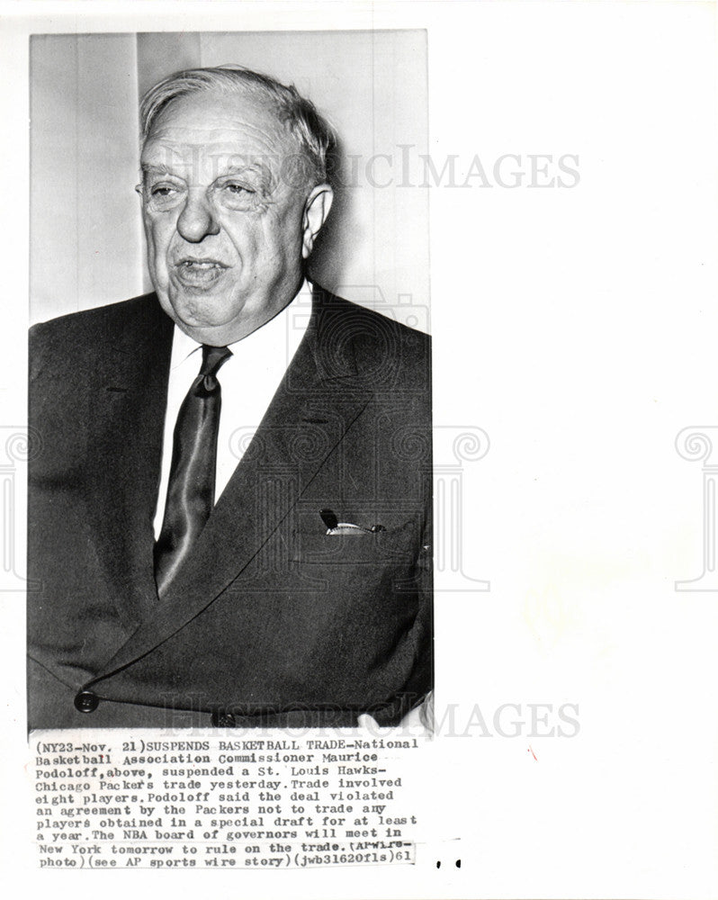 1961 Press Photo Maurice Podoloff NBA Commissioner - Historic Images