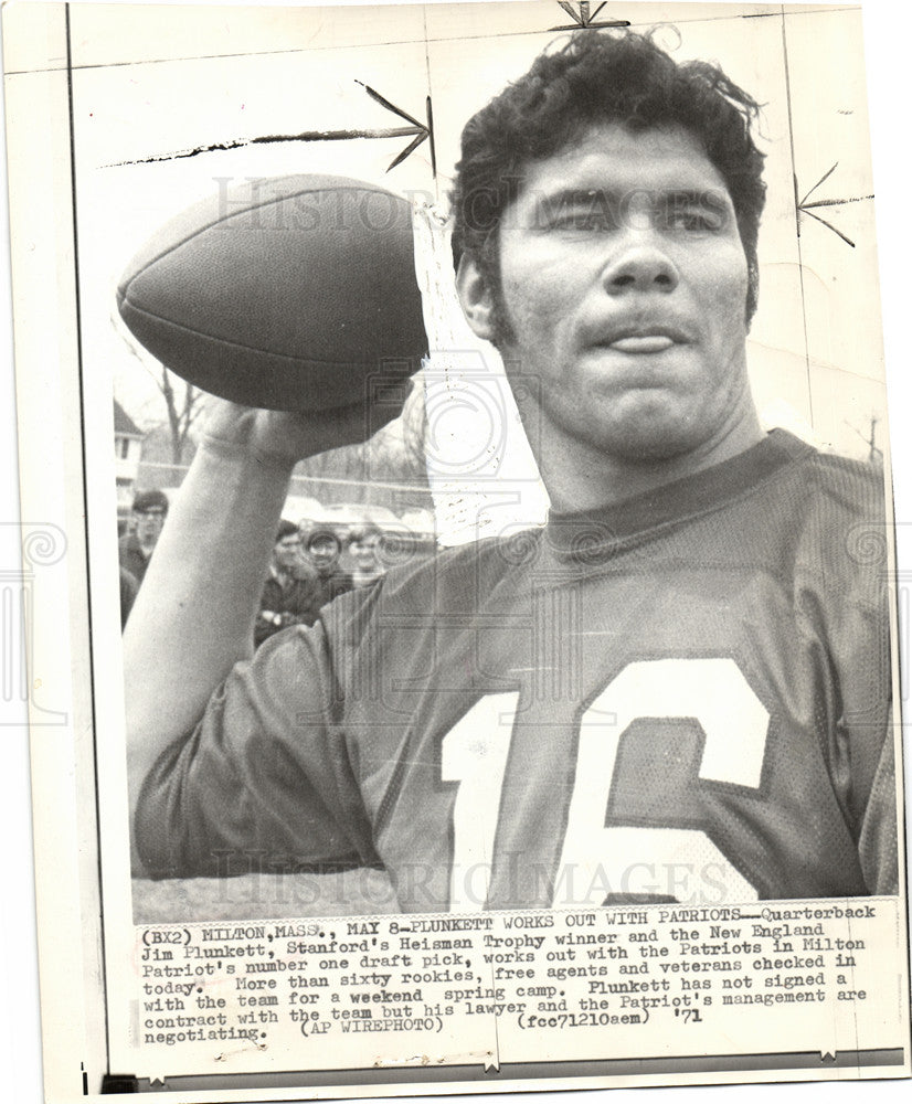 1971 Press Photo Plunkett Patriots-Quarterback stanford - Historic Images