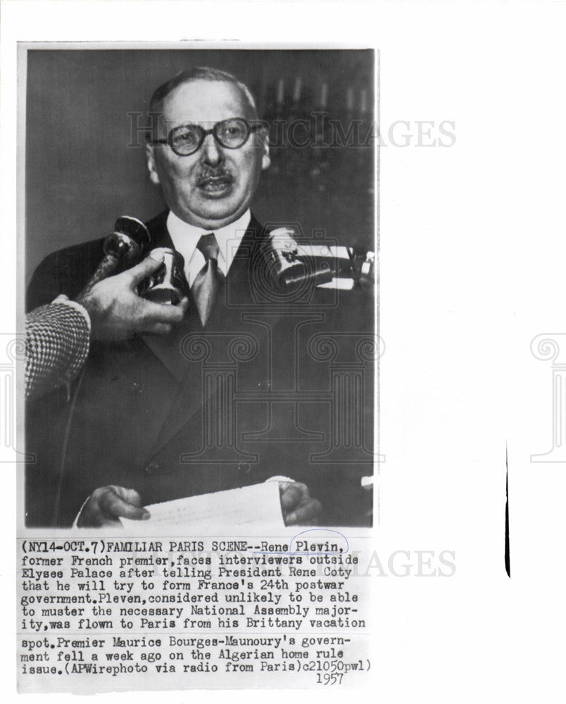 1957 Press Photo Rene Plevin Postwar Government - Historic Images